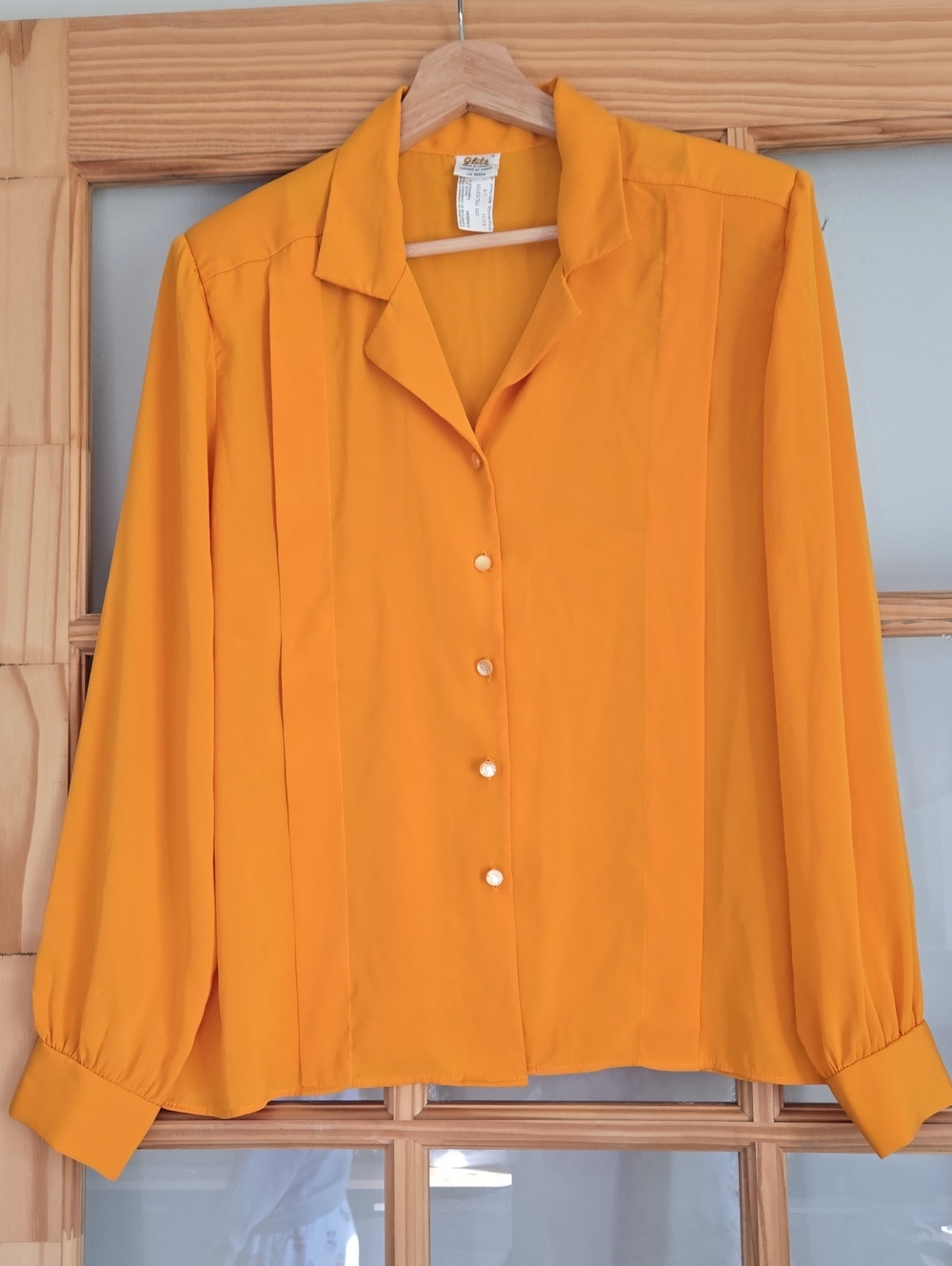 Vintage Women's Button-Front Blouse in Mustard Yellow 14 Medium Shoulder Pad 70s
